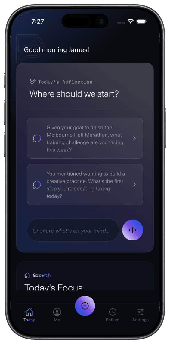 The today screen showing the next step to take